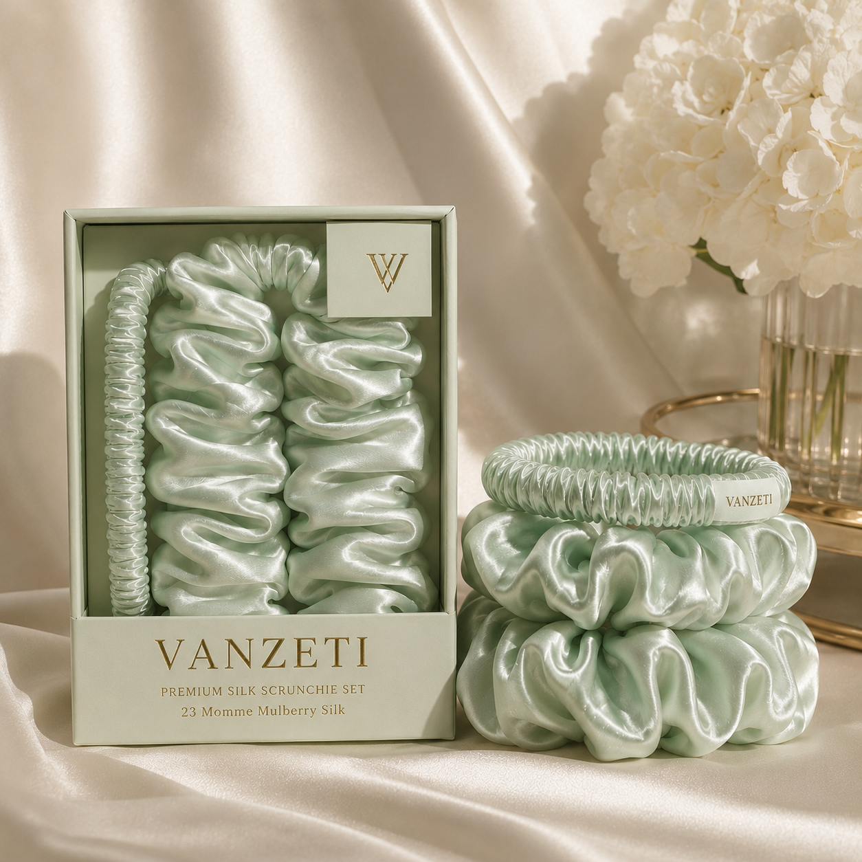 Silk Scrunchies White