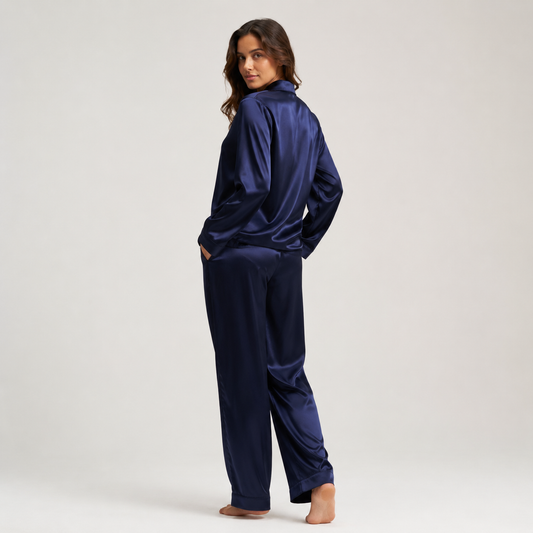Long Premium Silk PJ Set Navy