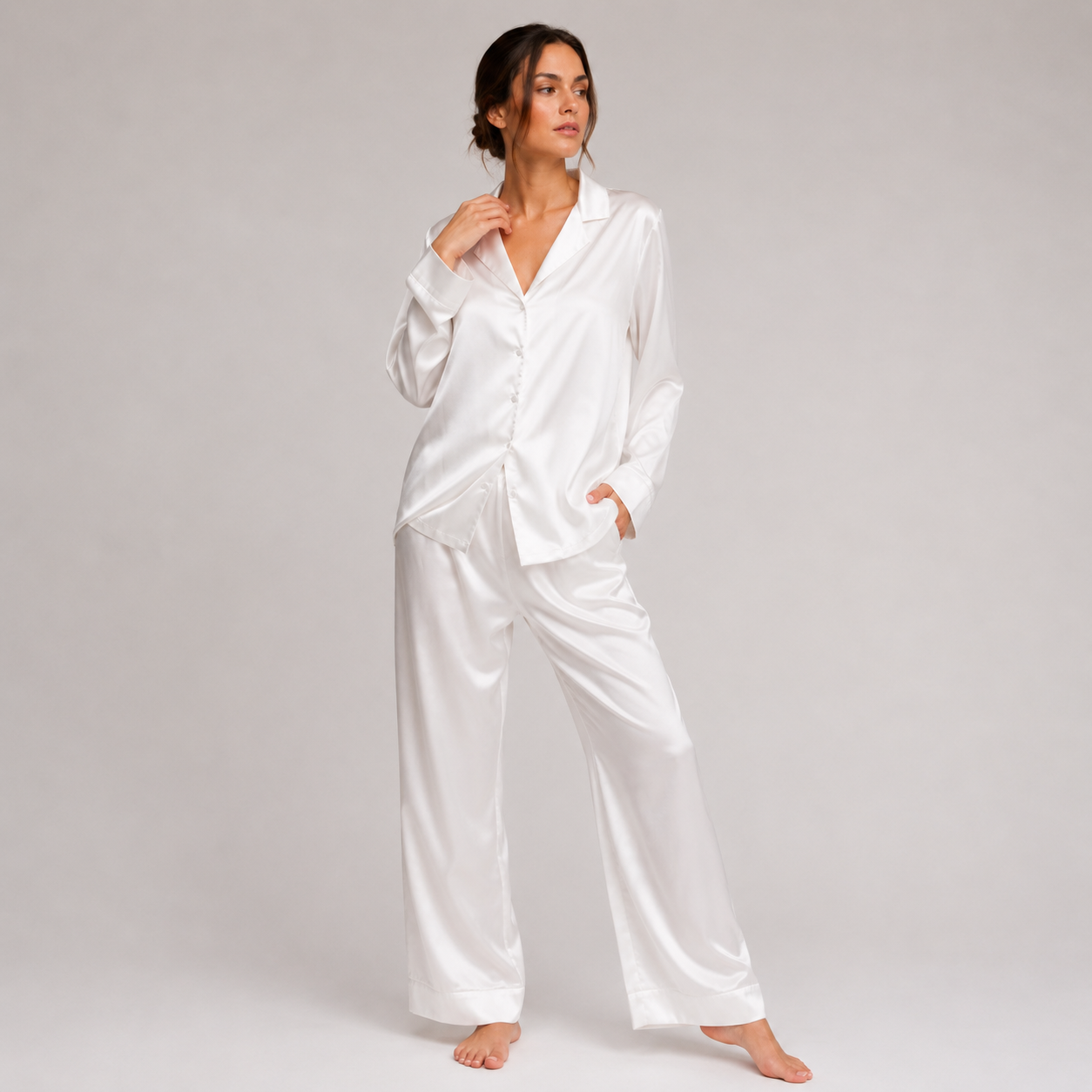Long Premium Silk PJ Set RED