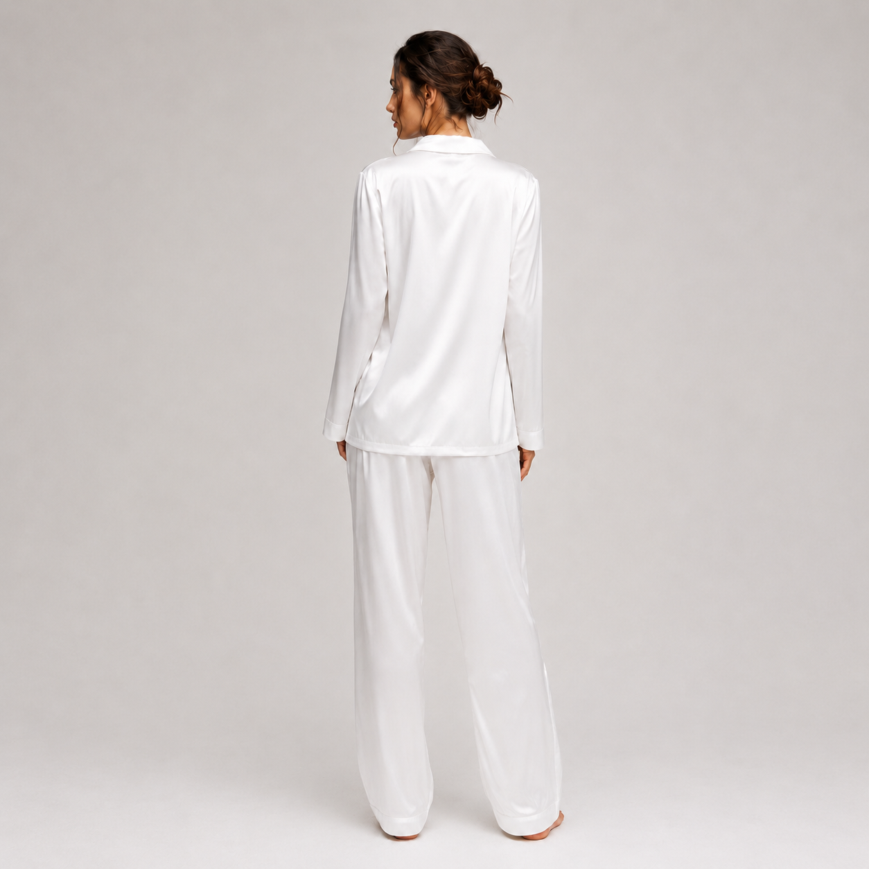 Long Premium Silk PJ Set white