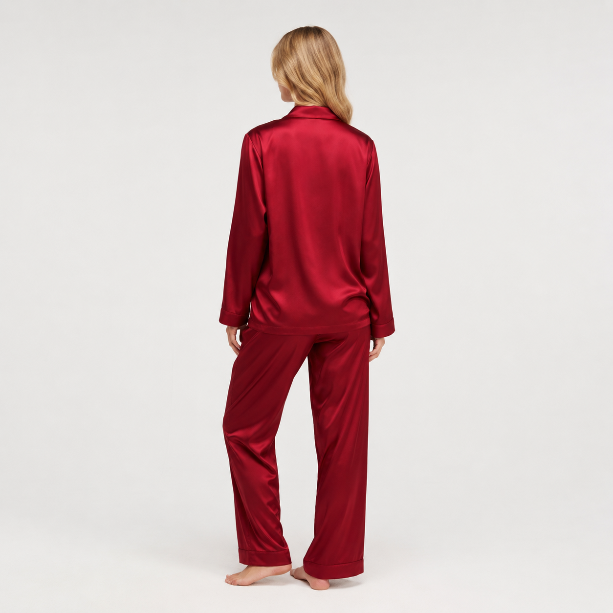 Long Premium Silk PJ Set RED