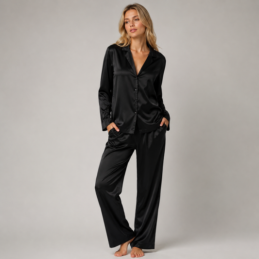 Long Premium Silk PJ Set Black