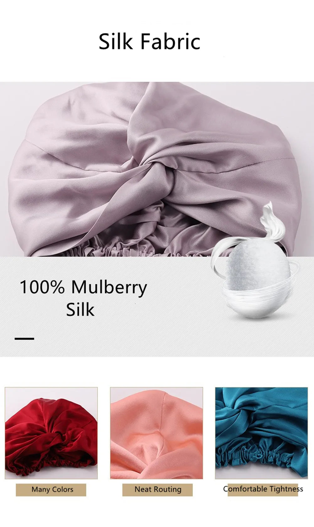 100% Mulberry Silk Night Cap 19 Momme Silk Bonnet Women's Solid Sleeping Hat Night Sleep Cap Hair Care Free Shipping World Wide