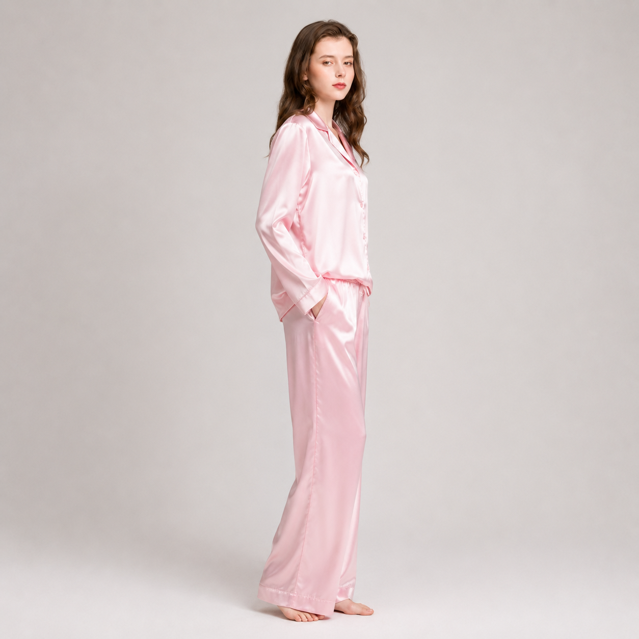 Long Premium Silk PJ Set RED