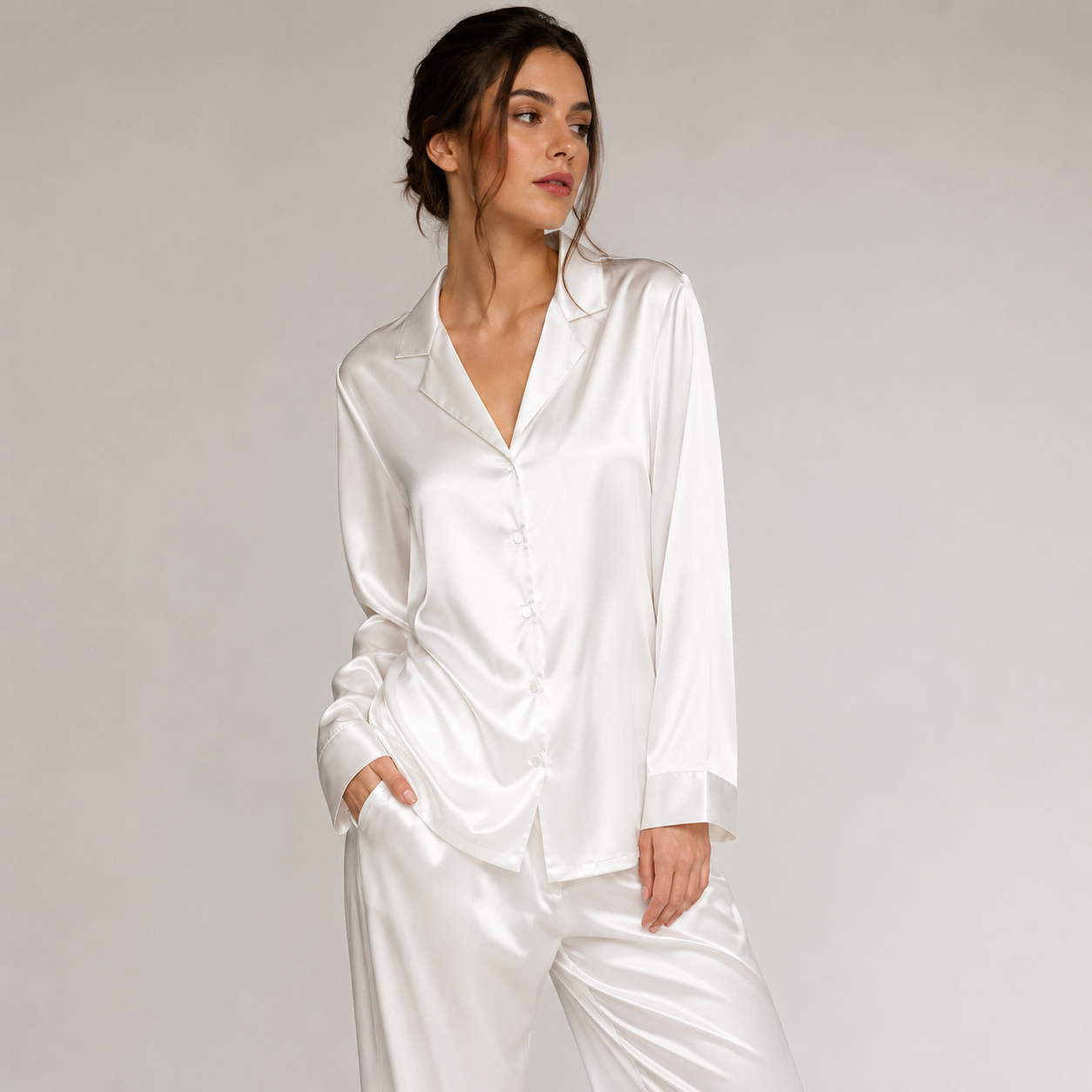 Long Premium Silk PJ Set white