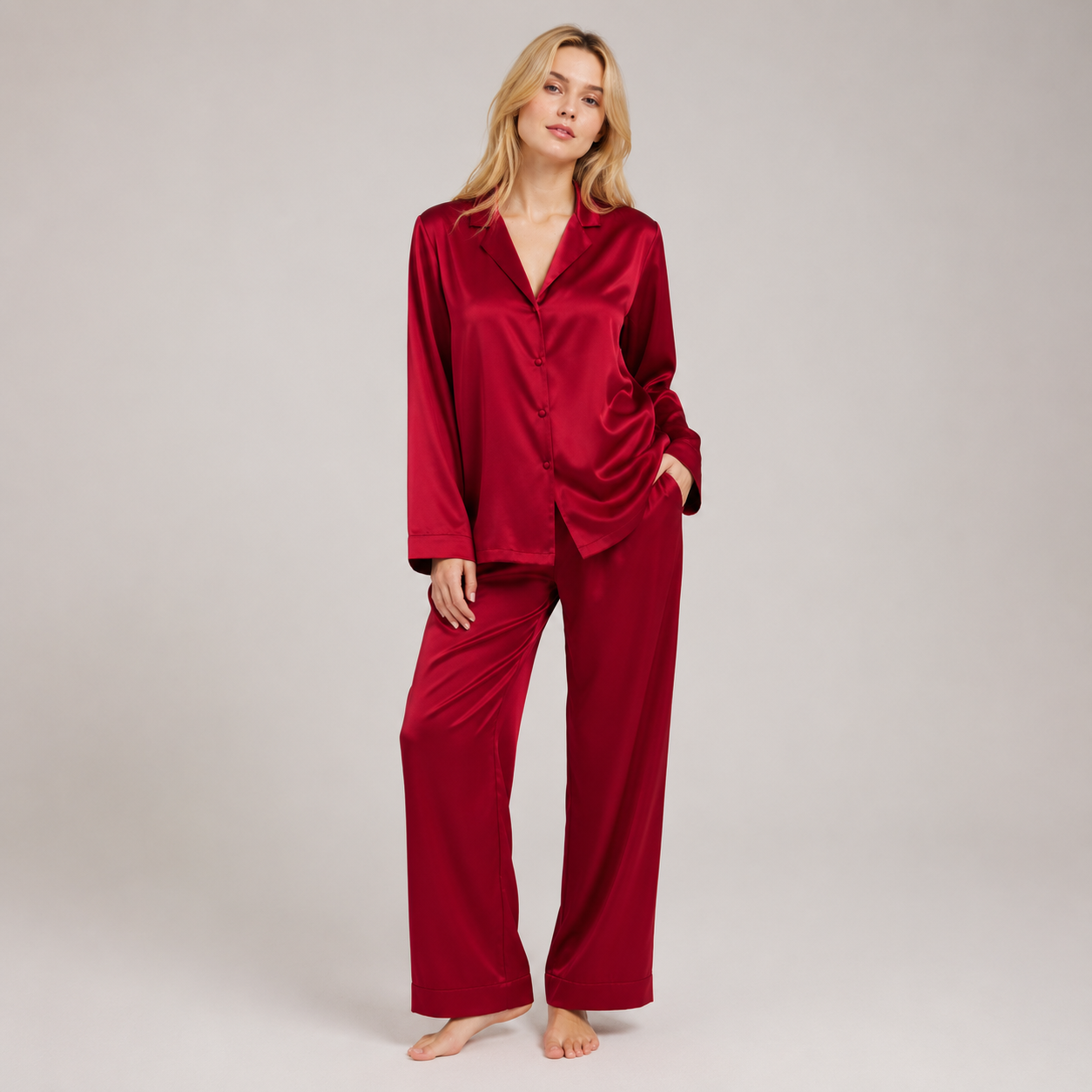 Long Premium Silk PJ Set Pink